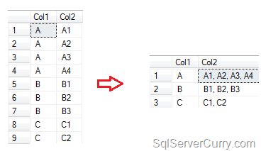 sql rows multiple into column combine csv server output separated comma